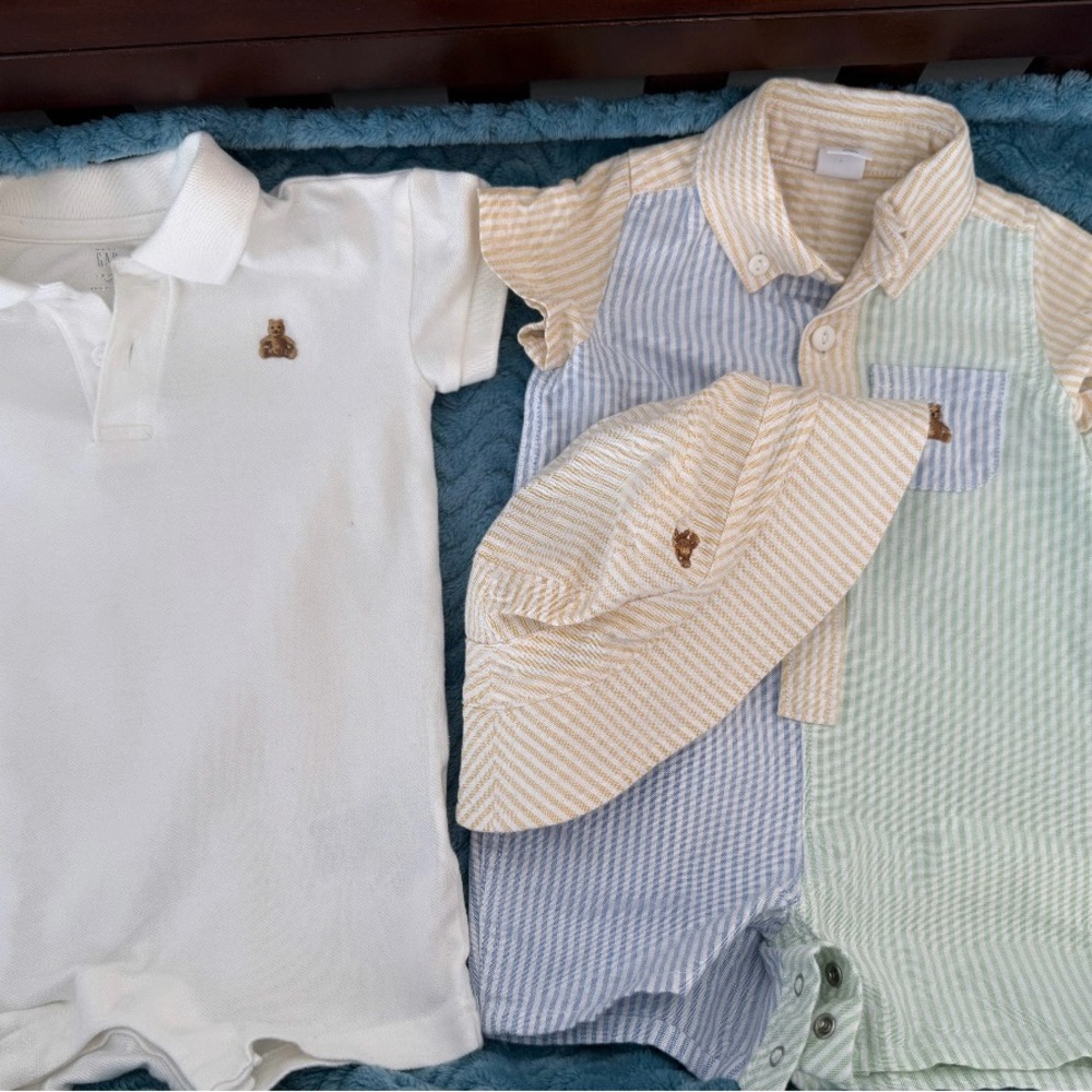 GAP Kids Polo and Romper Set - White, Blue, Green, and Tan